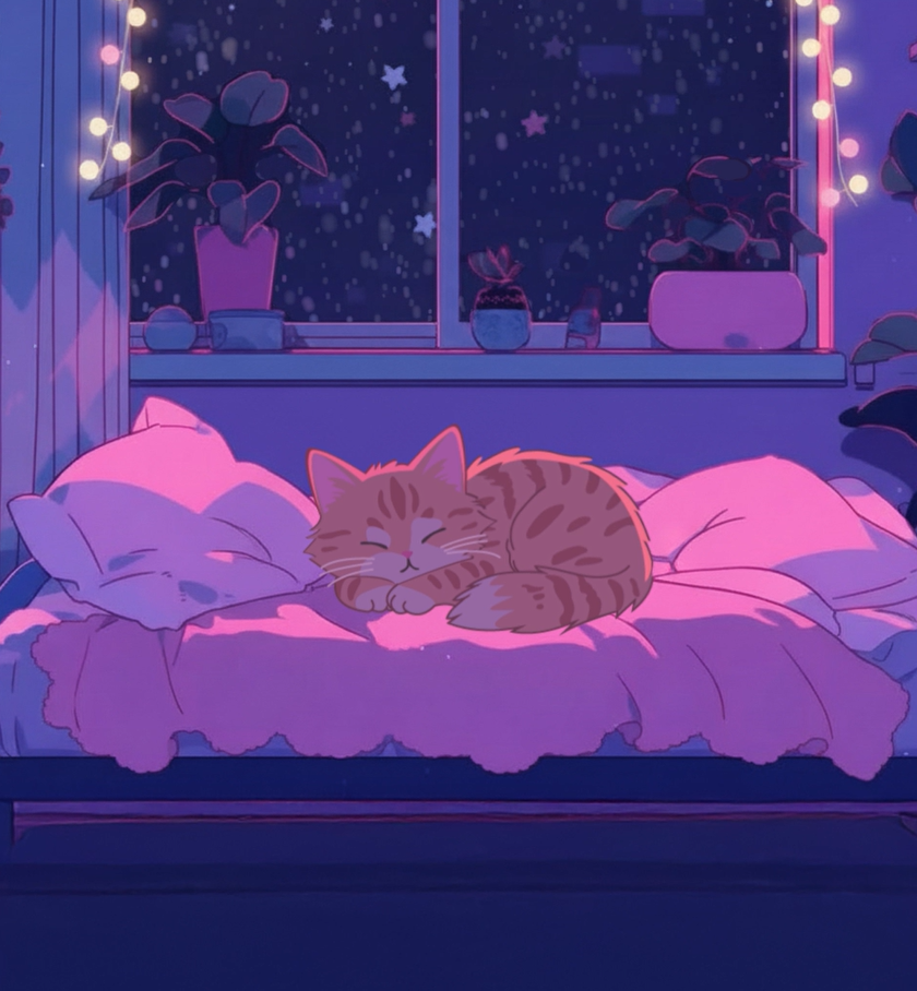Cat Sleeping while snowing animation